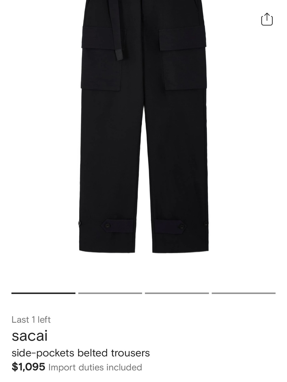 sacai Black Cargo Belted Trousers